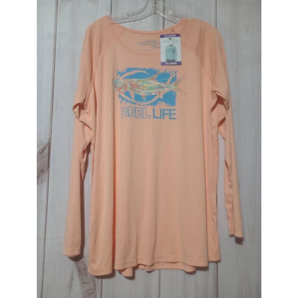 Reel Life Shirt Men's XXL Peach Long Sleeve Crew Neck Sun ray defender breathabl